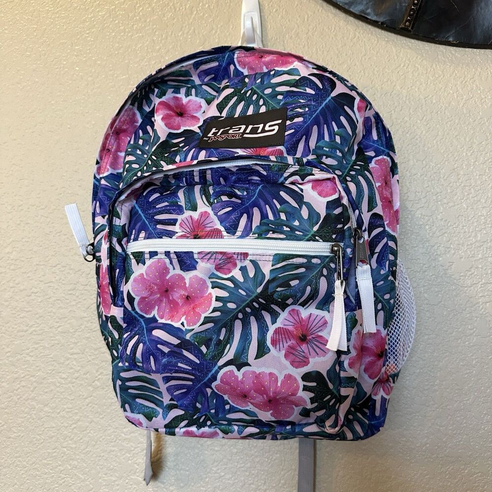 Trans by Jansport Backpack Laptop‎ Bag Tropical Hawaiian Floral Multi Pockets